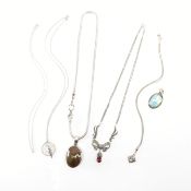 COLLECTION OF FIVE SILVER & WHITE METAL PENDANT NECKLACES