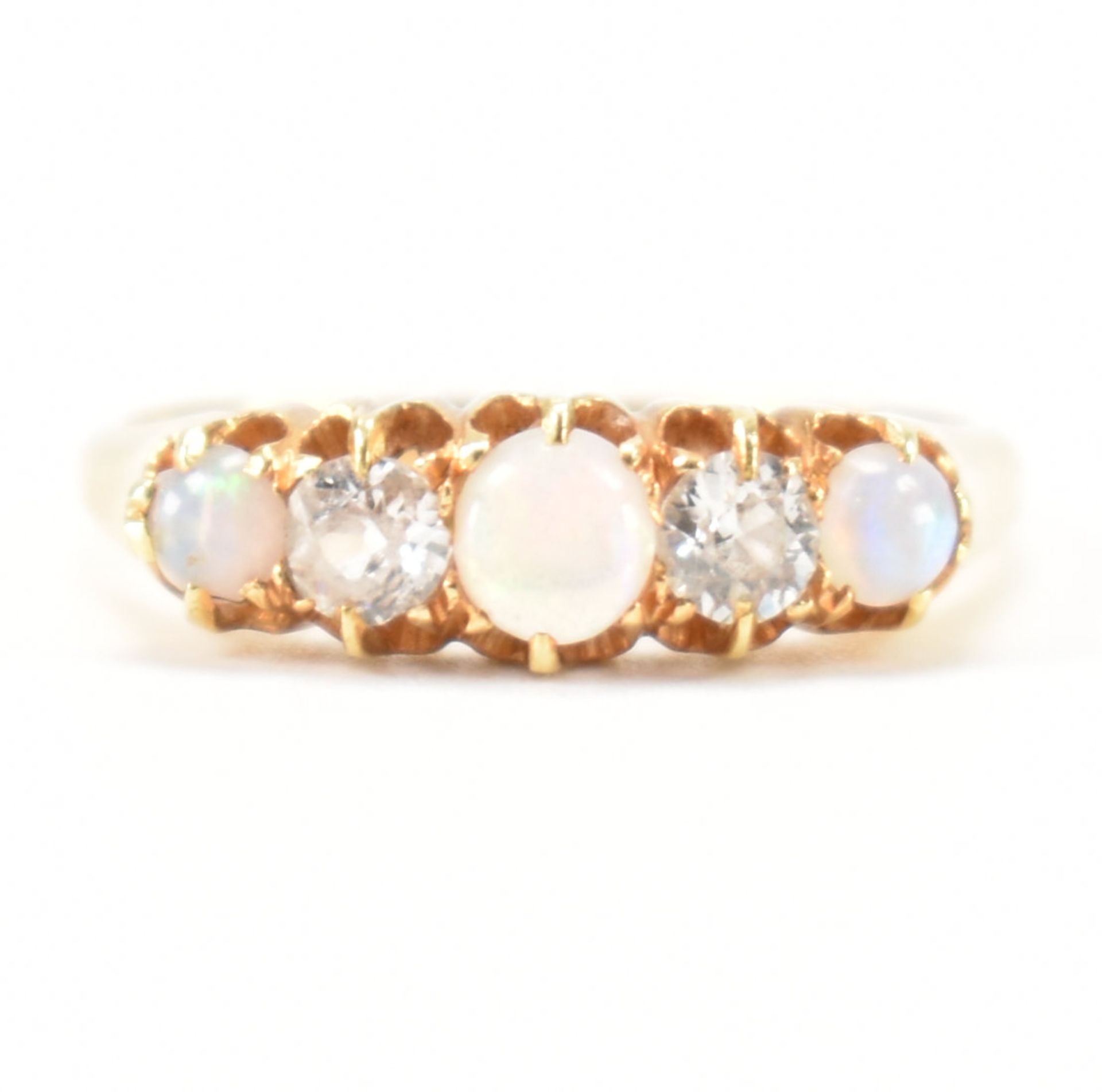 ANTIQUE 18CT GOLD OPAL & DIAMOND 5 STONE RING