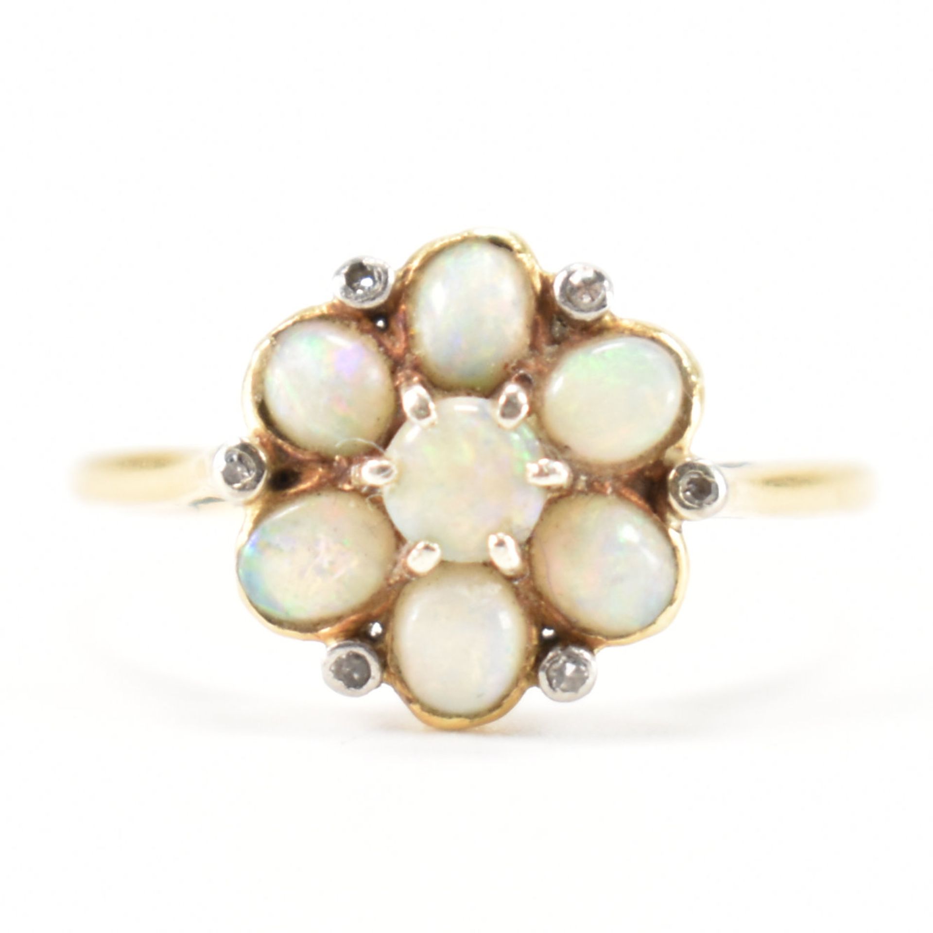 VINTAGE GOLD OPAL & DIAMOND CLUSTER RING