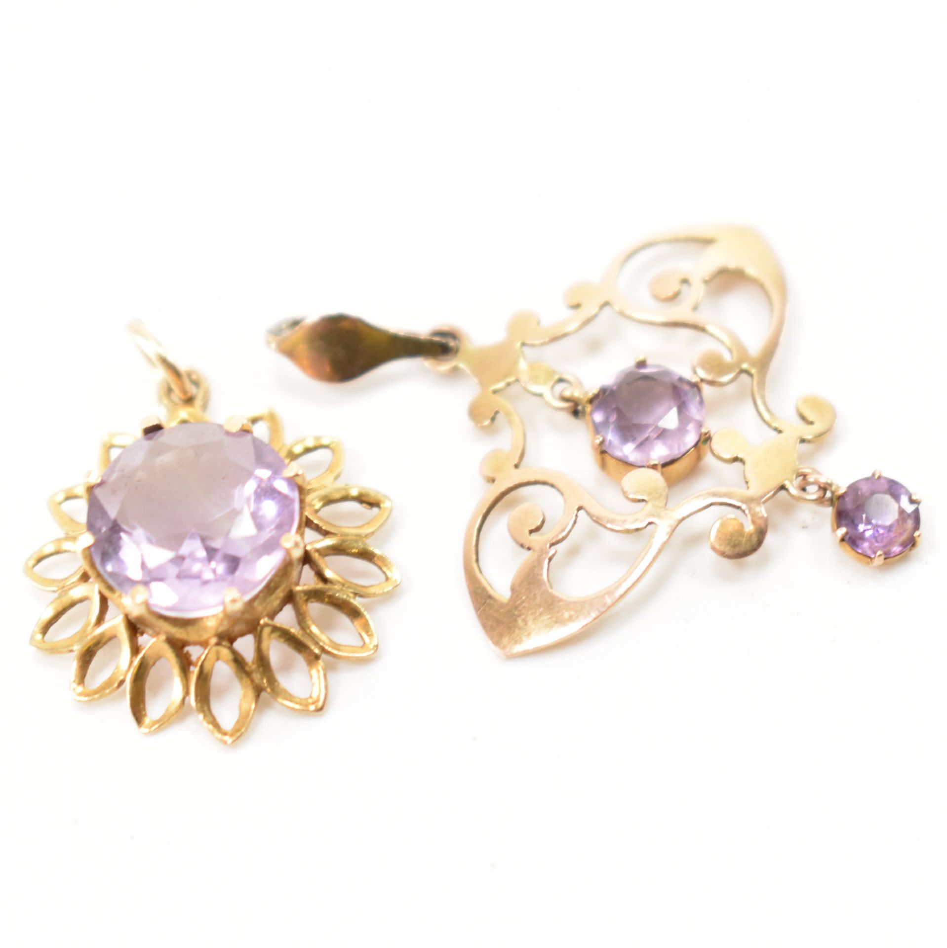 TWO 9CT GOLD & AMETHYST NECKLACE PENDANTS - Image 2 of 5