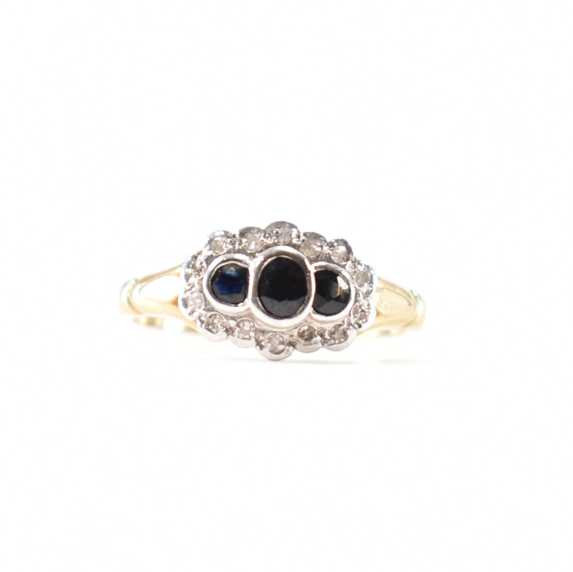 HALLMARKED 9CT GOLD SAPPHIRE & DIAMOND HALO RING