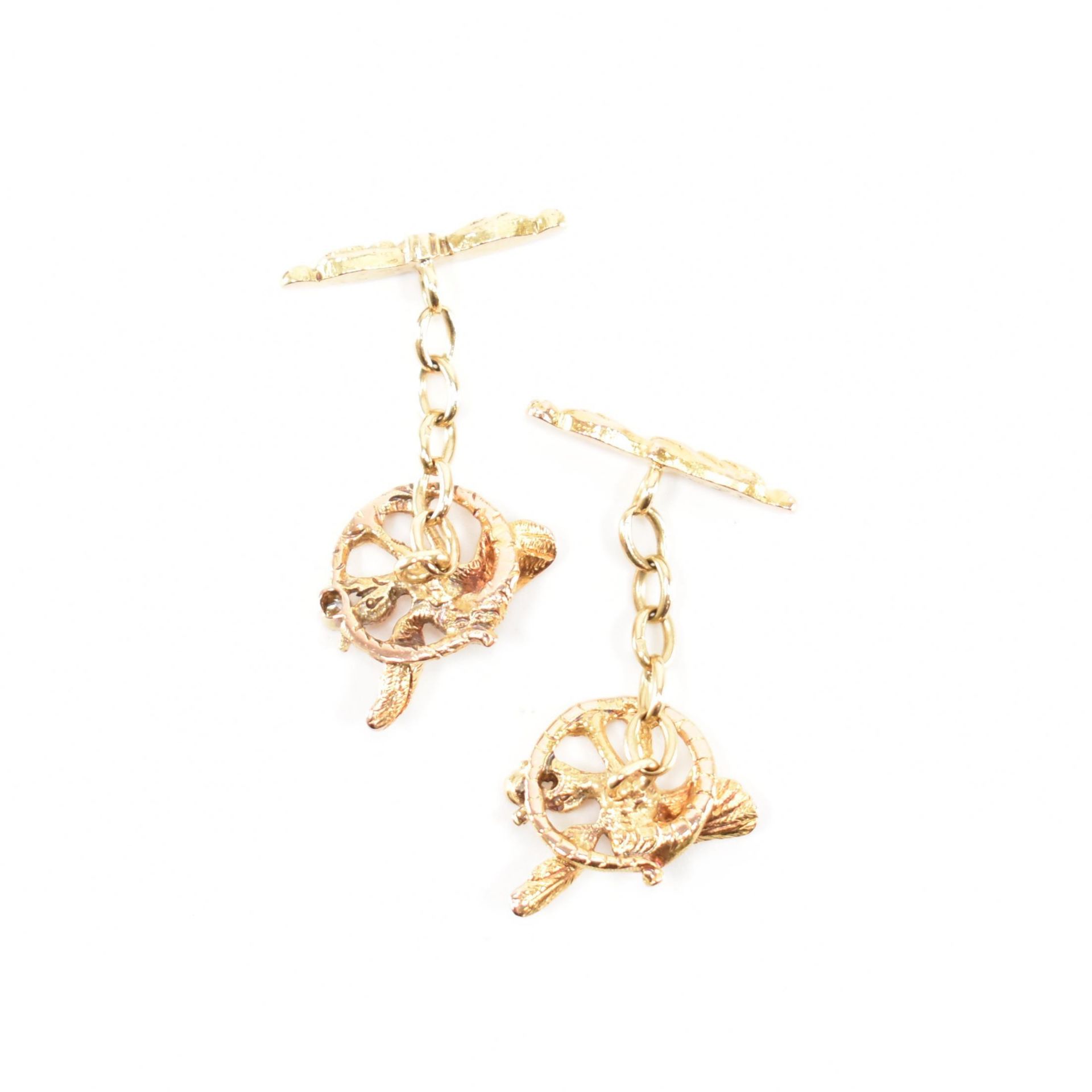 PAIR OF ANTIQUE EDWARDIAN GOLD & DIAMOND PELICAN CUFFLINKS - Image 2 of 4