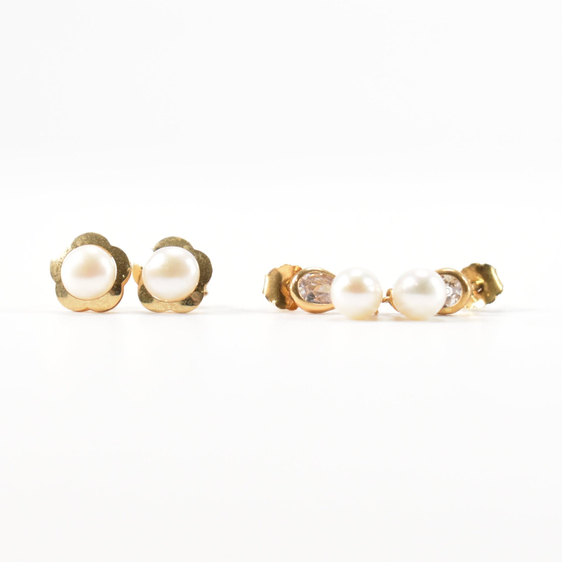 TWO PAIRS 9CT GOLD & CULTURED PEARL EARRINGS