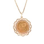 HALLMARKED 9CT GOLD CHAIN & 1872 HALF SOVEREIGN PENDANT