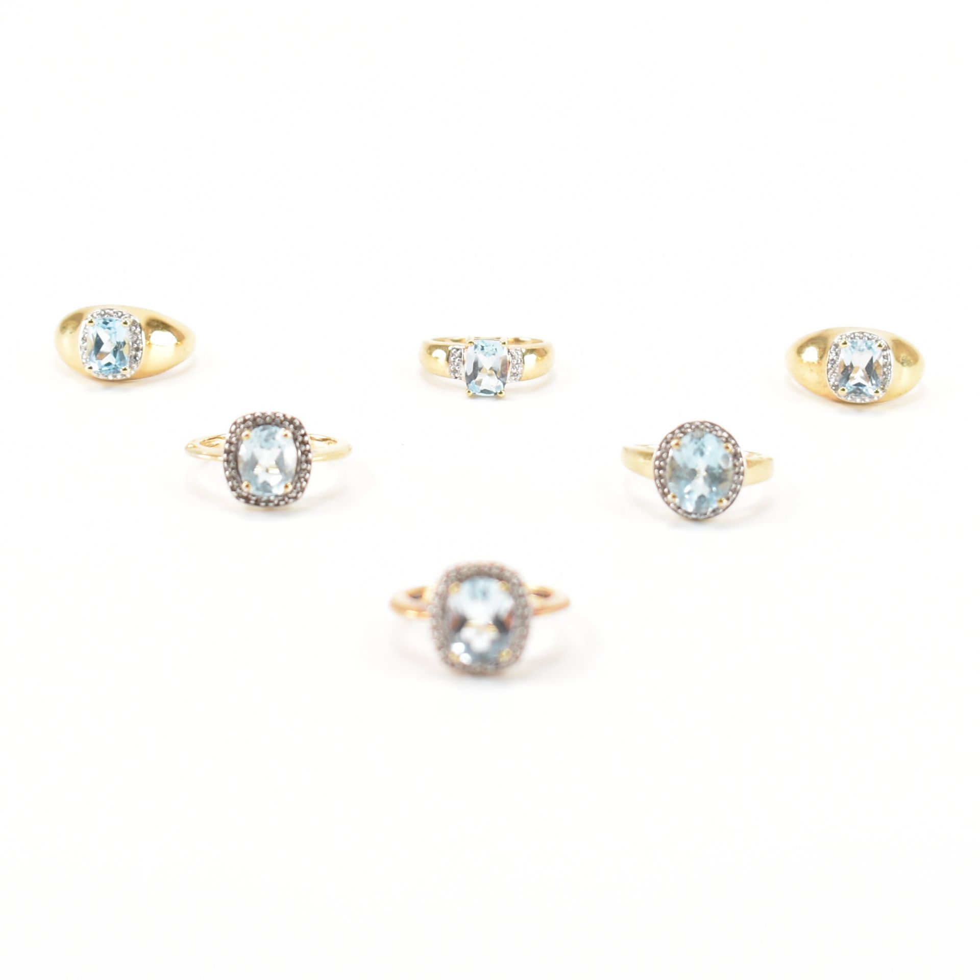 A COLLECTION OF SIX GOLD ON 925 SILVER GEMSTONE SET RINGS