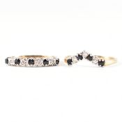 TWO 9CT GOLD WHITE STONE & SAPPHIRE RINGS