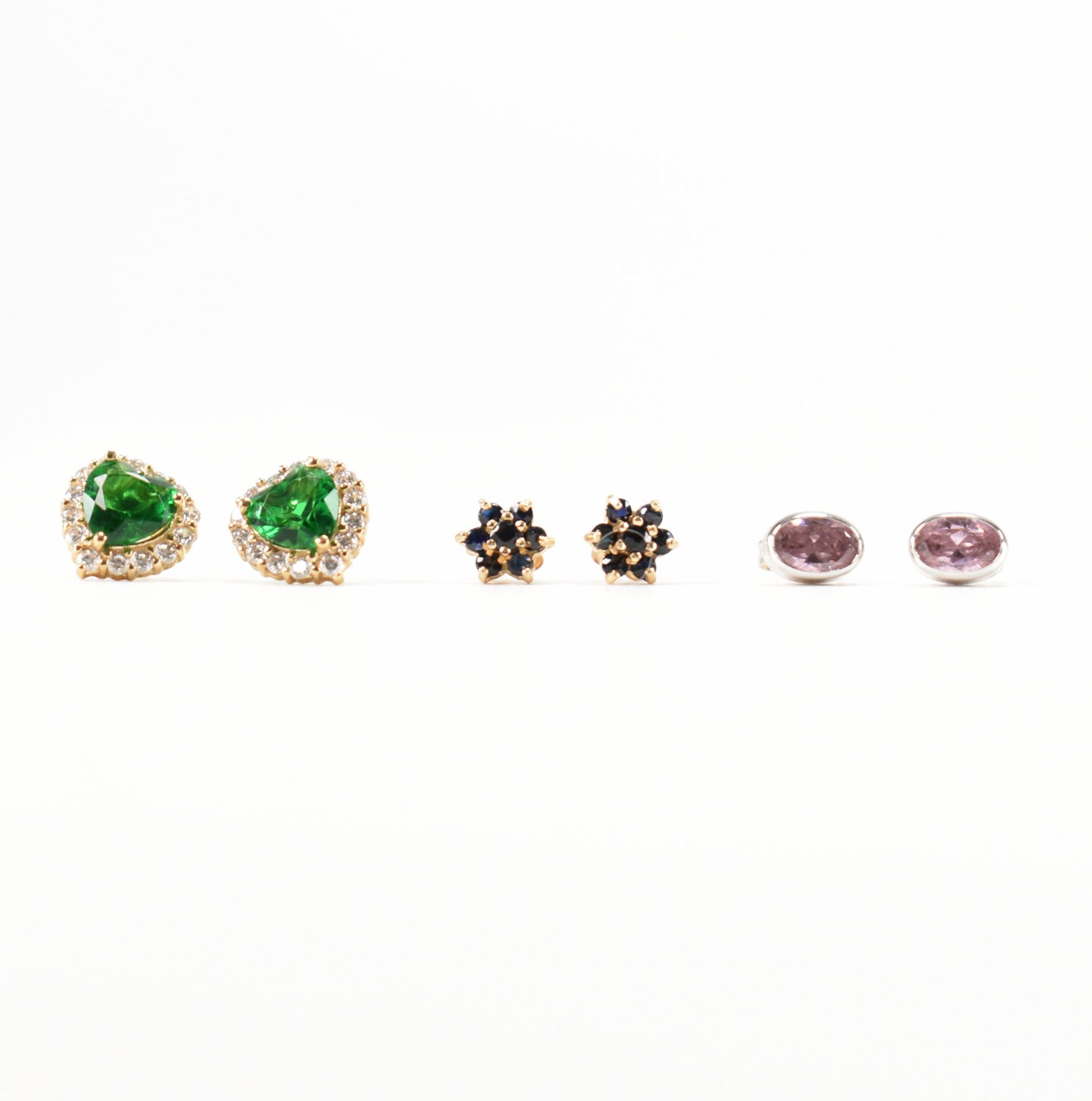 THREE PAIRS 9CT GOLD GEM SET EARRINGS