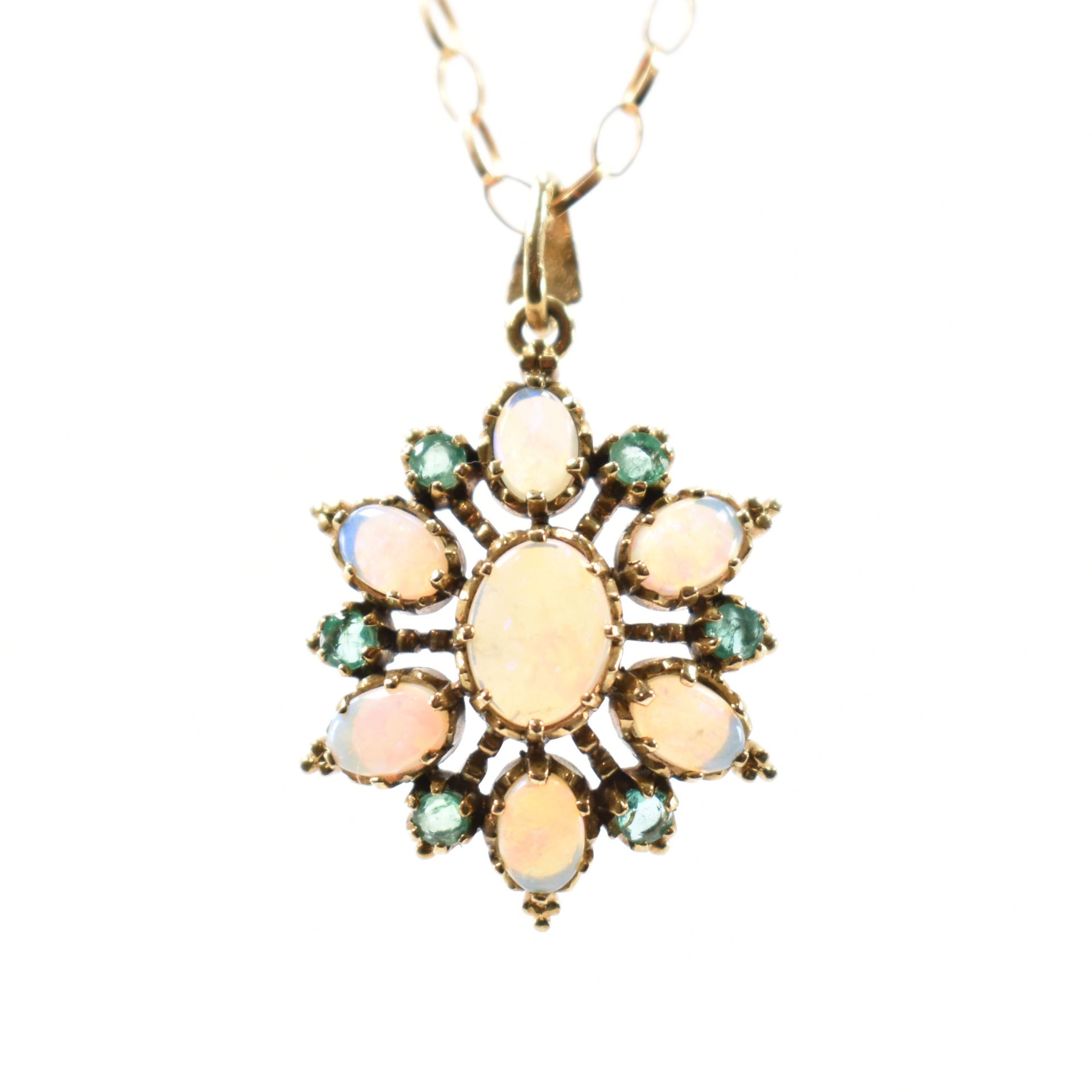 HALLMARKED 9CT GOLD OPAL & GREEN STONE PENDANT NECKLACE - Image 2 of 6