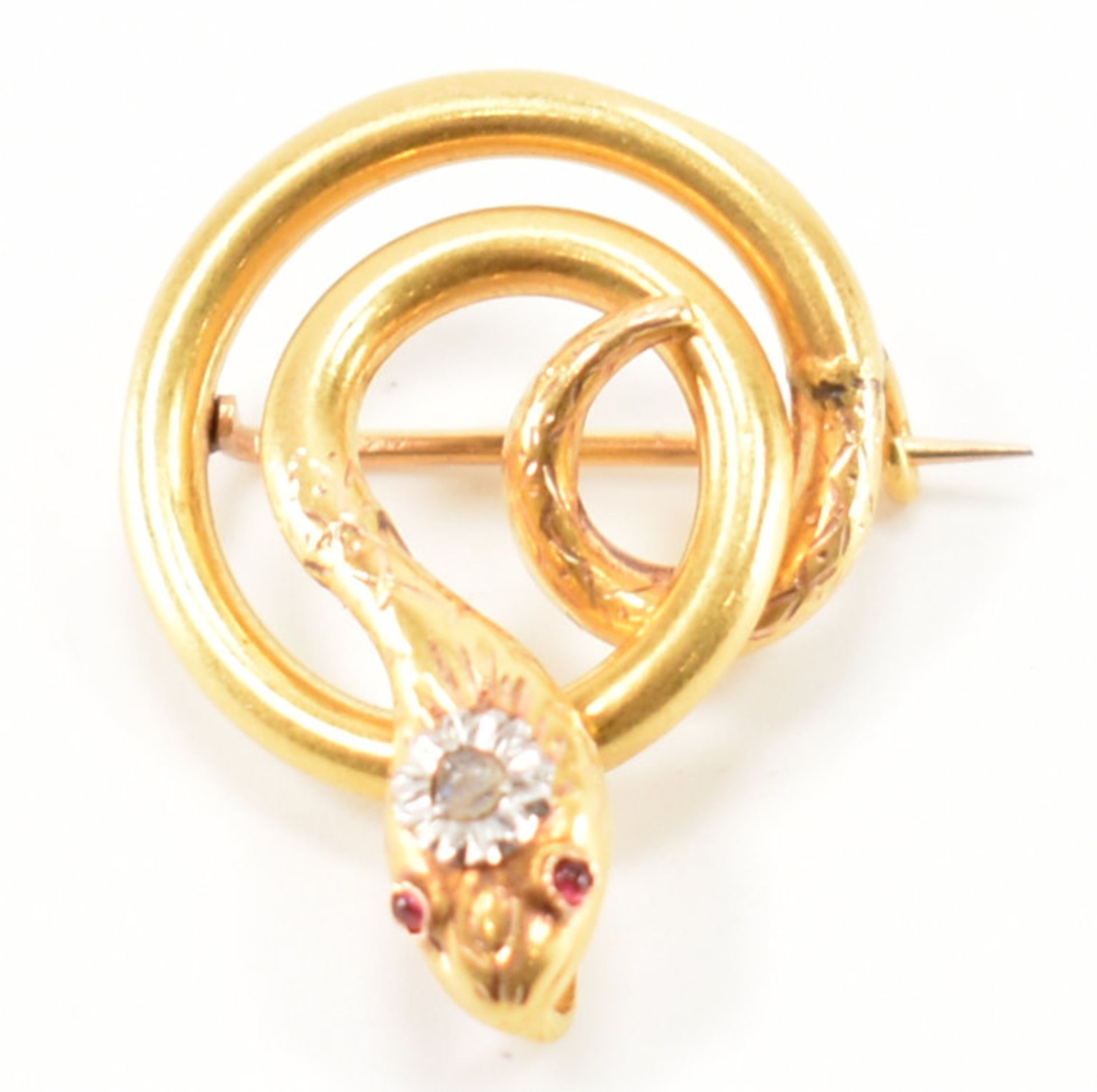 VICTORIAN ANTIQUE GOLD DIAMOND & RUBY SNAKE BROOCH