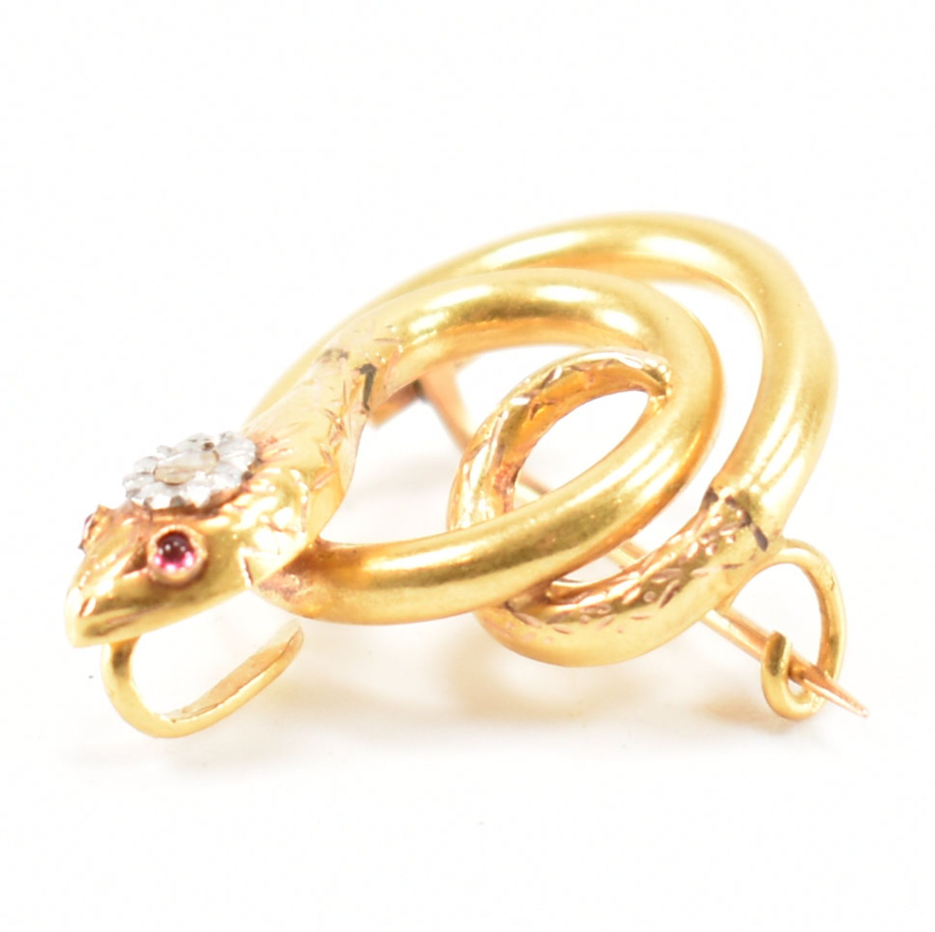 VICTORIAN ANTIQUE GOLD DIAMOND & RUBY SNAKE BROOCH - Image 2 of 6