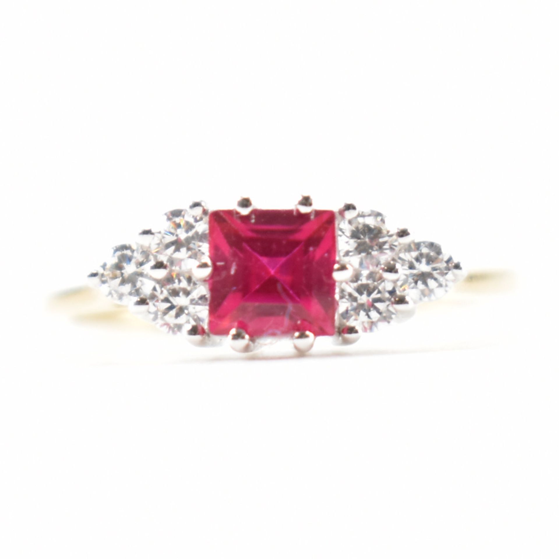 HALLMARKED 9CT GOLD SYNTHETIC RUBY & CZ RING