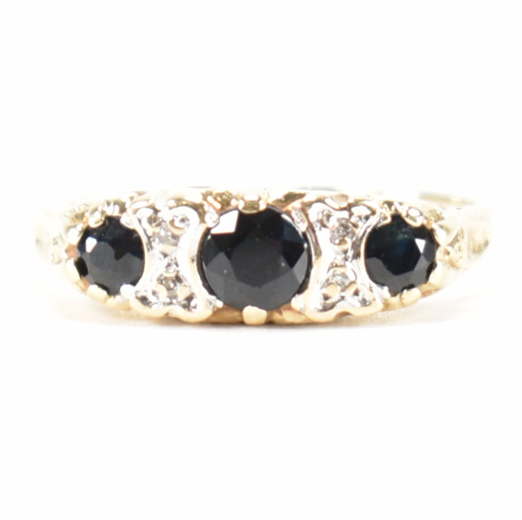 HALLMARKED 9CT GOLD SAPPHIRE & DIAMOND RING