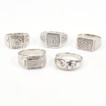 COLLECTION OF FIVE 925 SILVER & CZ GENTS RINGS