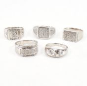 COLLECTION OF FIVE 925 SILVER & CZ GENTS RINGS