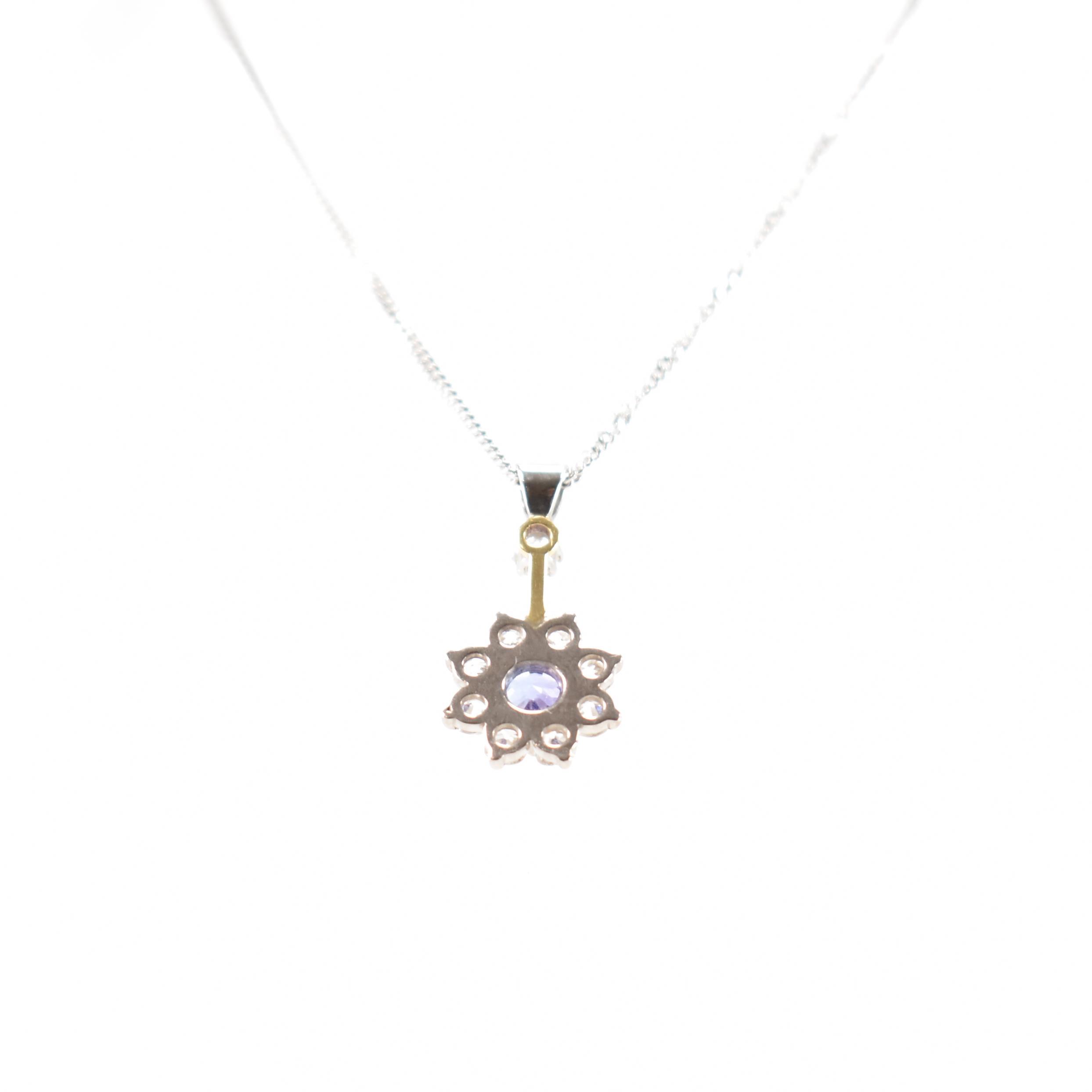 HALLMARKED 9CT WHITE GOLD TANZANITE & DIAMOND PENDANT NECKLACE - Image 3 of 4