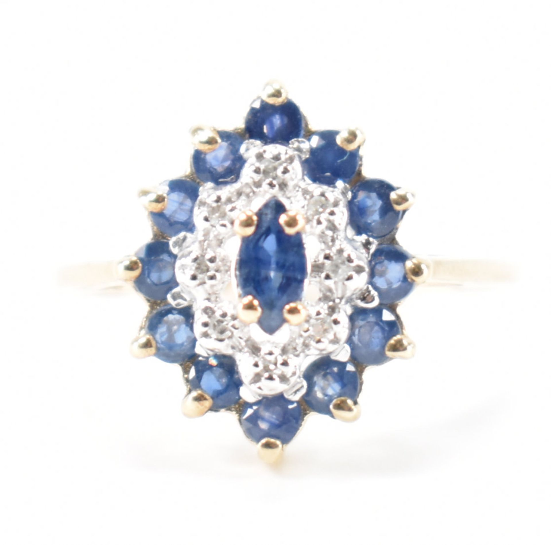 HALLMARKED 9CT GOLD SAPPHIRE & DIAMOND CLUSTER RING - Image 2 of 9