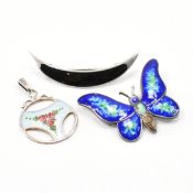 GROUP OF TWO ENAMELLED SILVER BROOCHES & PENDANT
