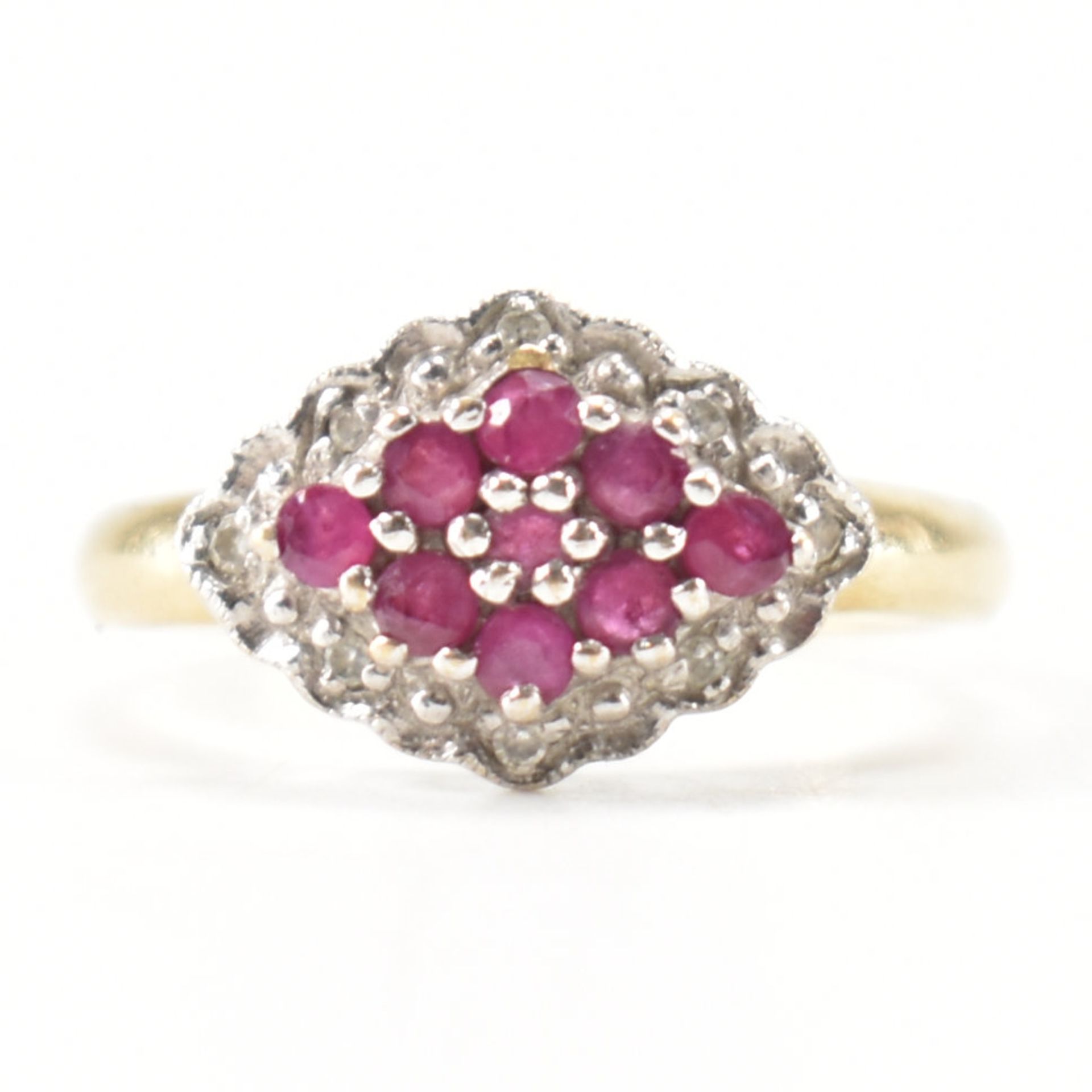 HALLMARKED 9CT GOLD RUBY & DIAMOND CLUSTER RING