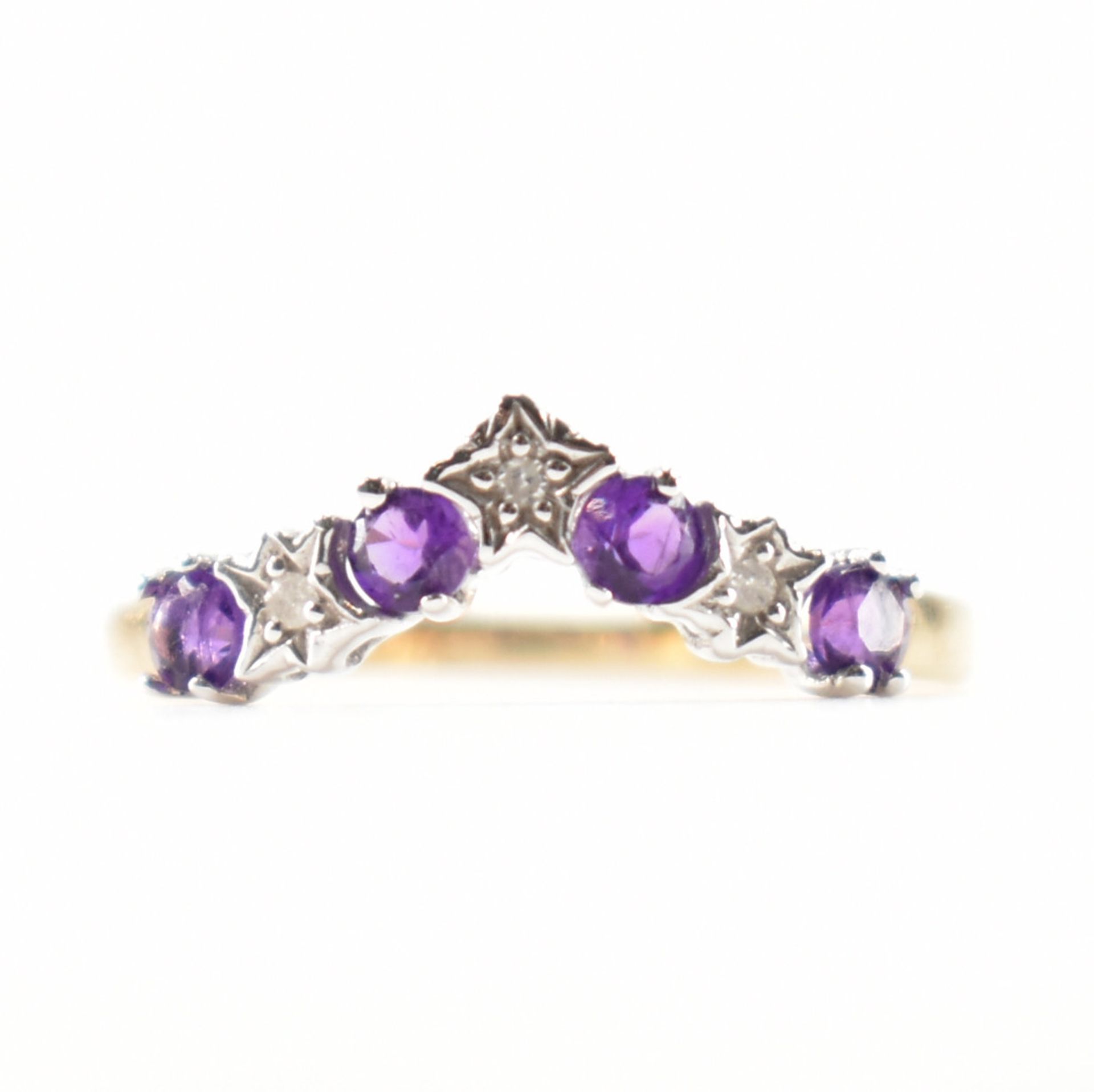 HALLMARKED 9CT GOLD AMETHYST & DIAMOND RING