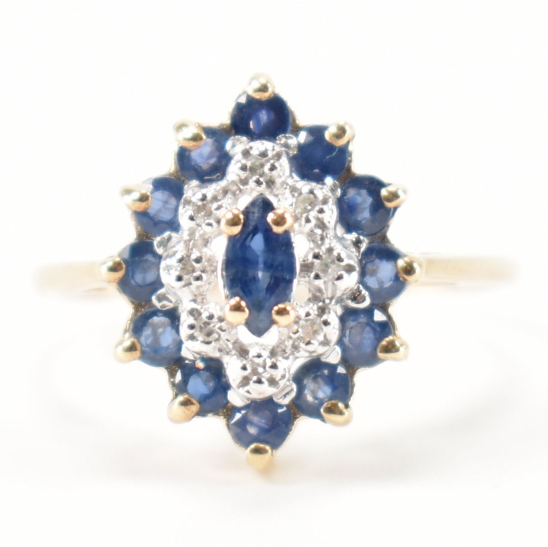 HALLMARKED 9CT GOLD SAPPHIRE & DIAMOND CLUSTER RING