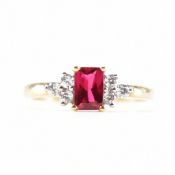 HALLMARKED 9CT GOLD SYNTHETIC RUBY & CZ RING