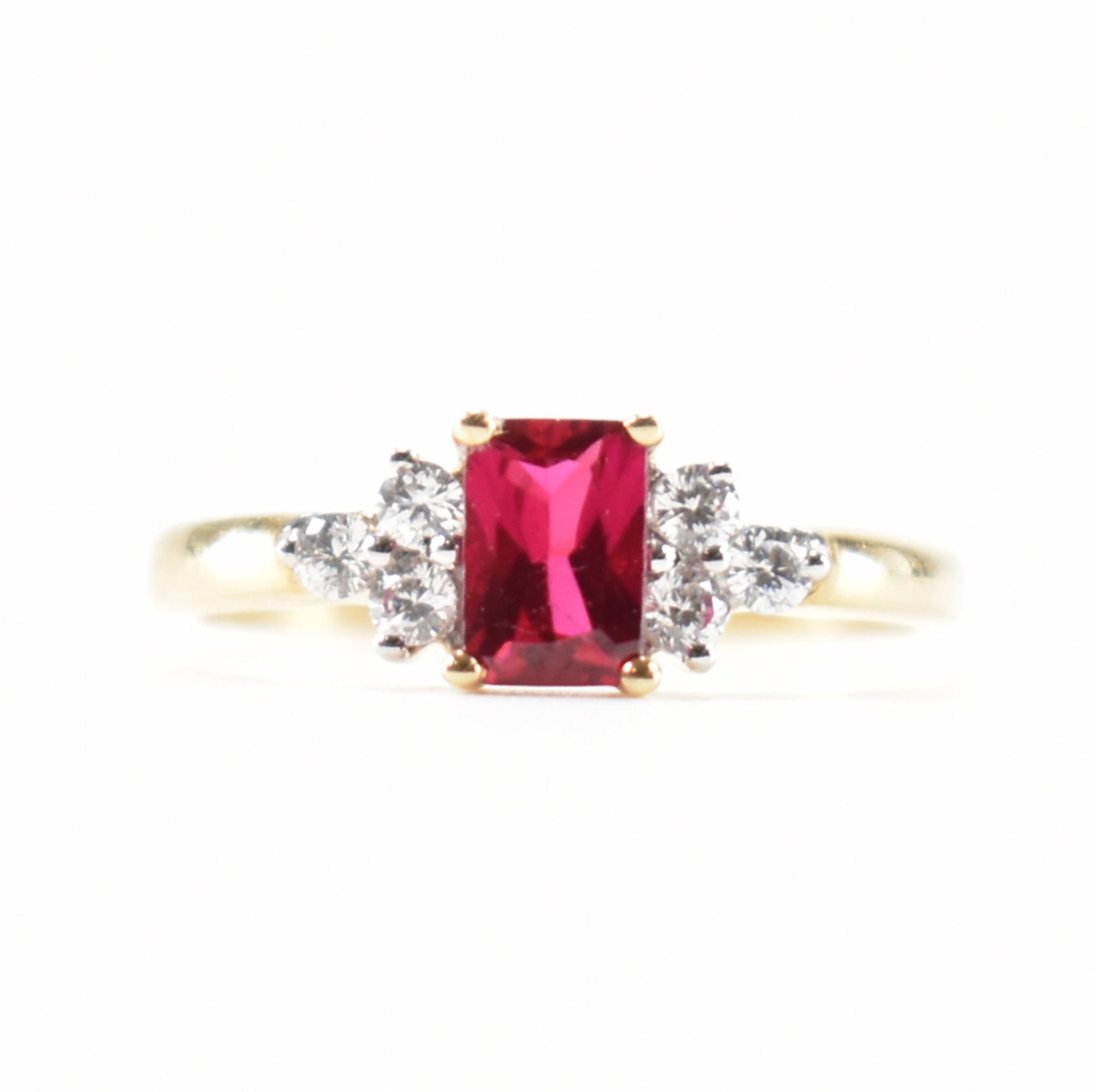 HALLMARKED 9CT GOLD SYNTHETIC RUBY & CZ RING