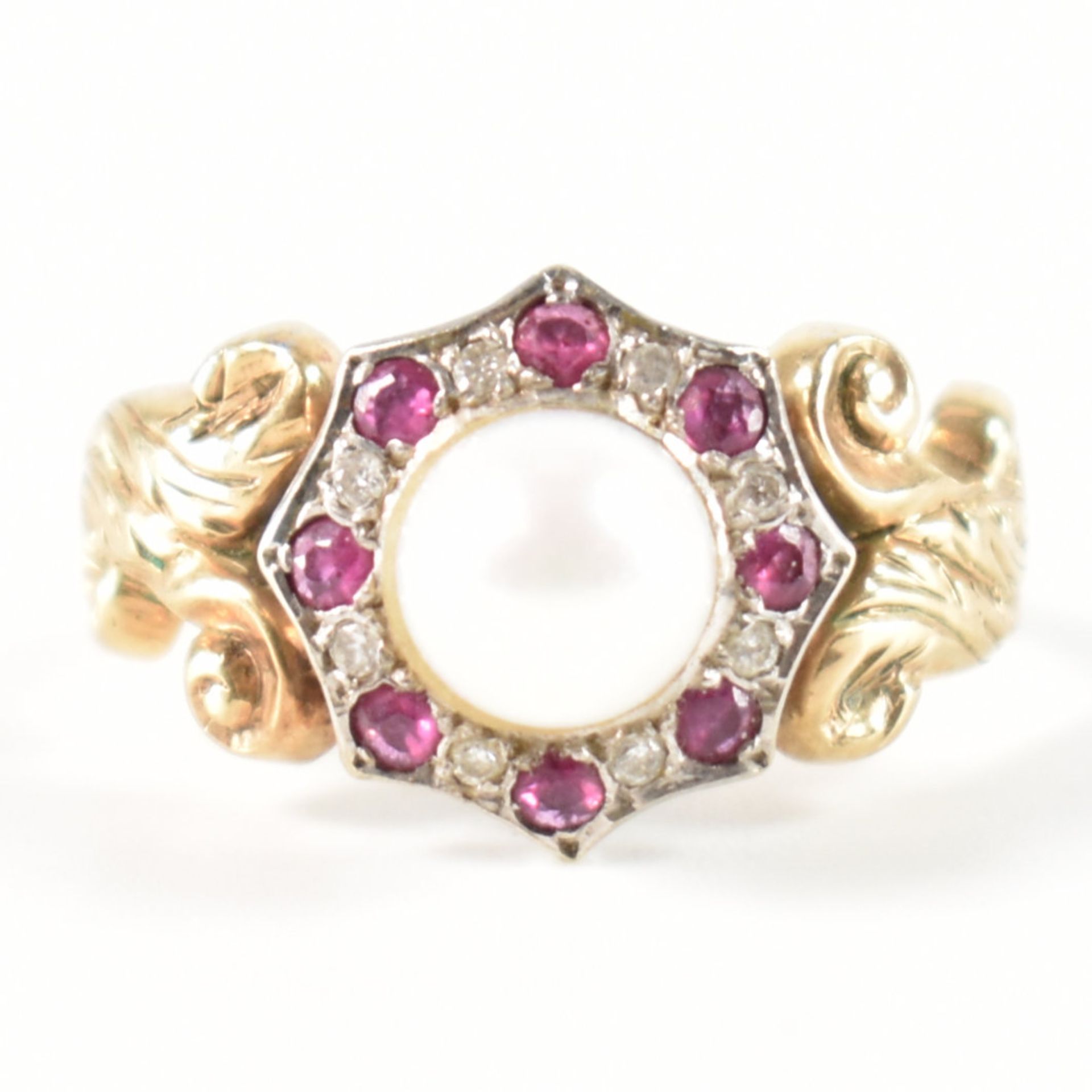 HALLMARKED 9CT GOLD PEARL RUBY & DIAMOND RING