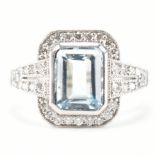 HALLMARKED PLATINUM AQUAMARINE & DIAMOND DRESS RING