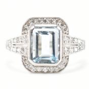 HALLMARKED PLATINUM AQUAMARINE & DIAMOND DRESS RING