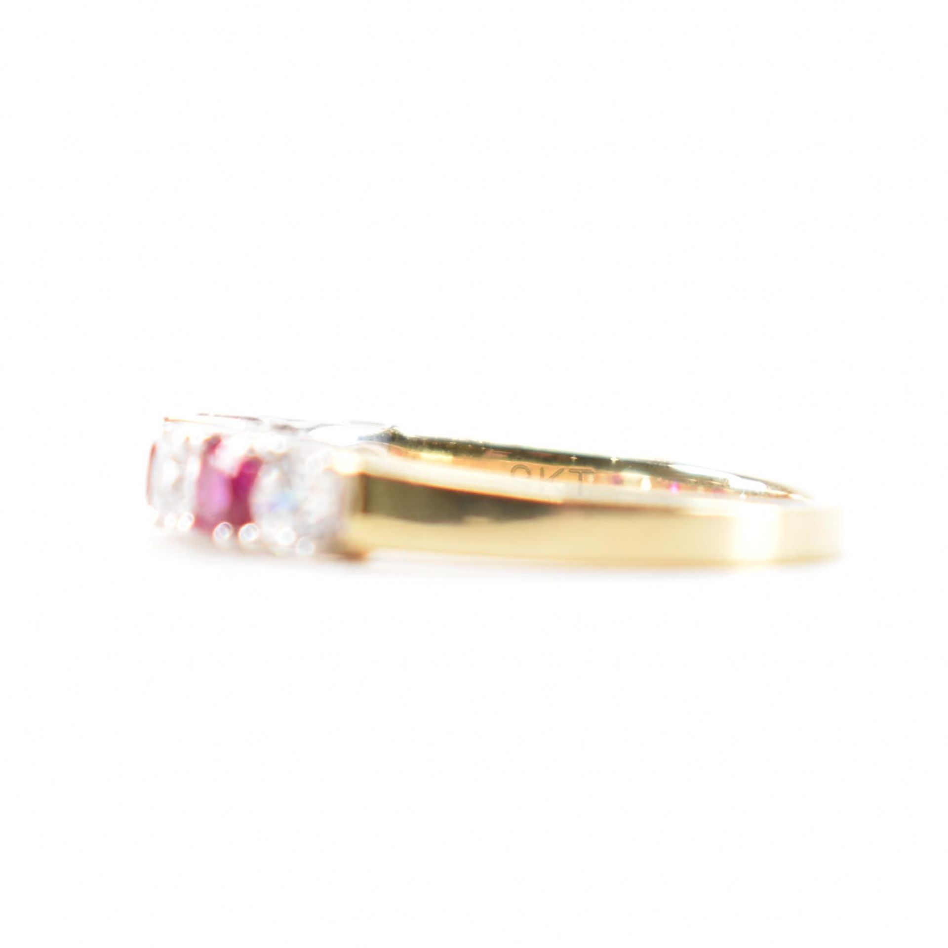 HALLMARKED 9CT GOLD SYNTHETIC RUBY & CZ HALF ETERNITY RING - Image 2 of 8