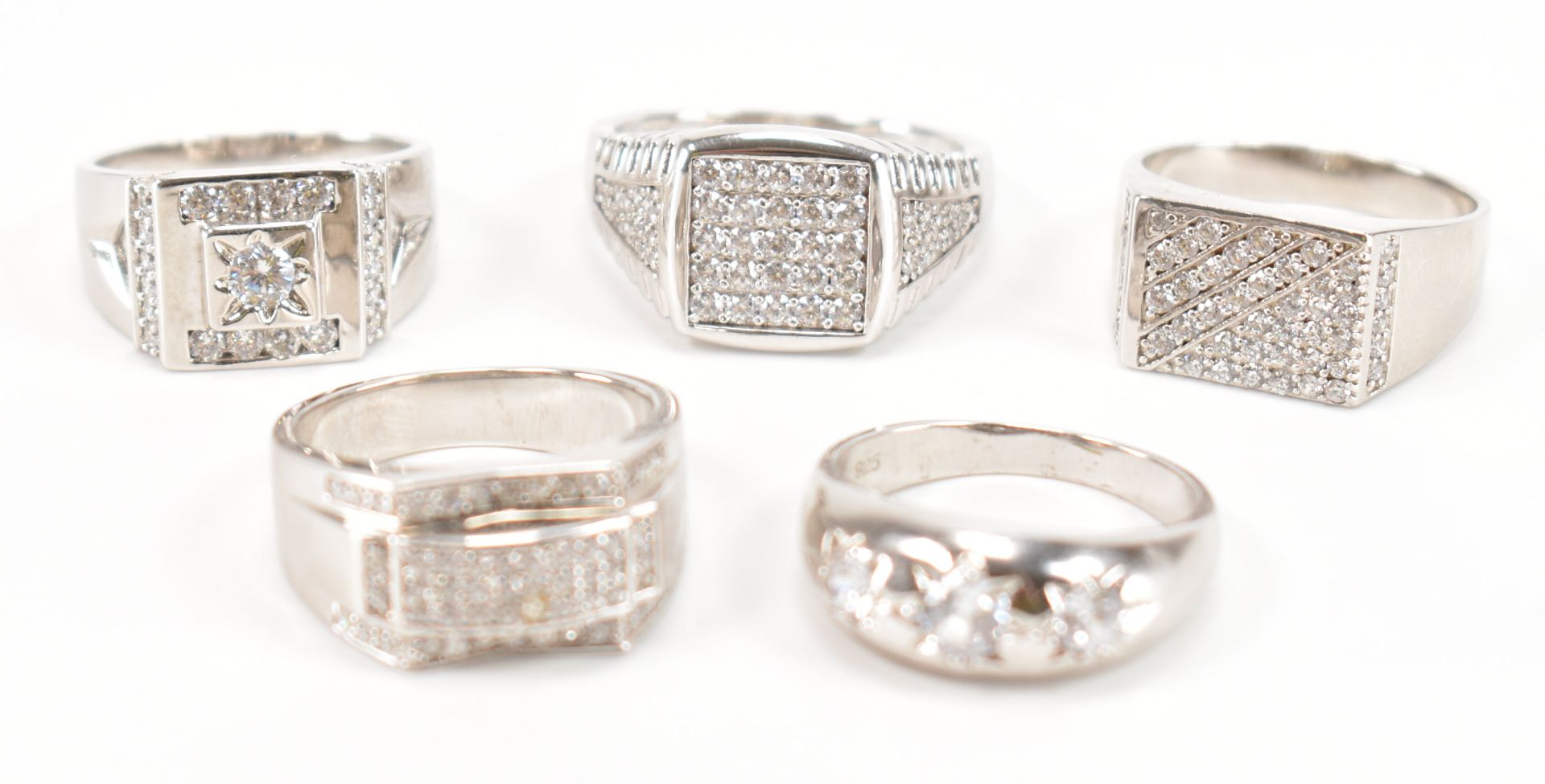 COLLECTION OF FIVE 925 SILVER & CZ GENTS RINGS - Image 2 of 2