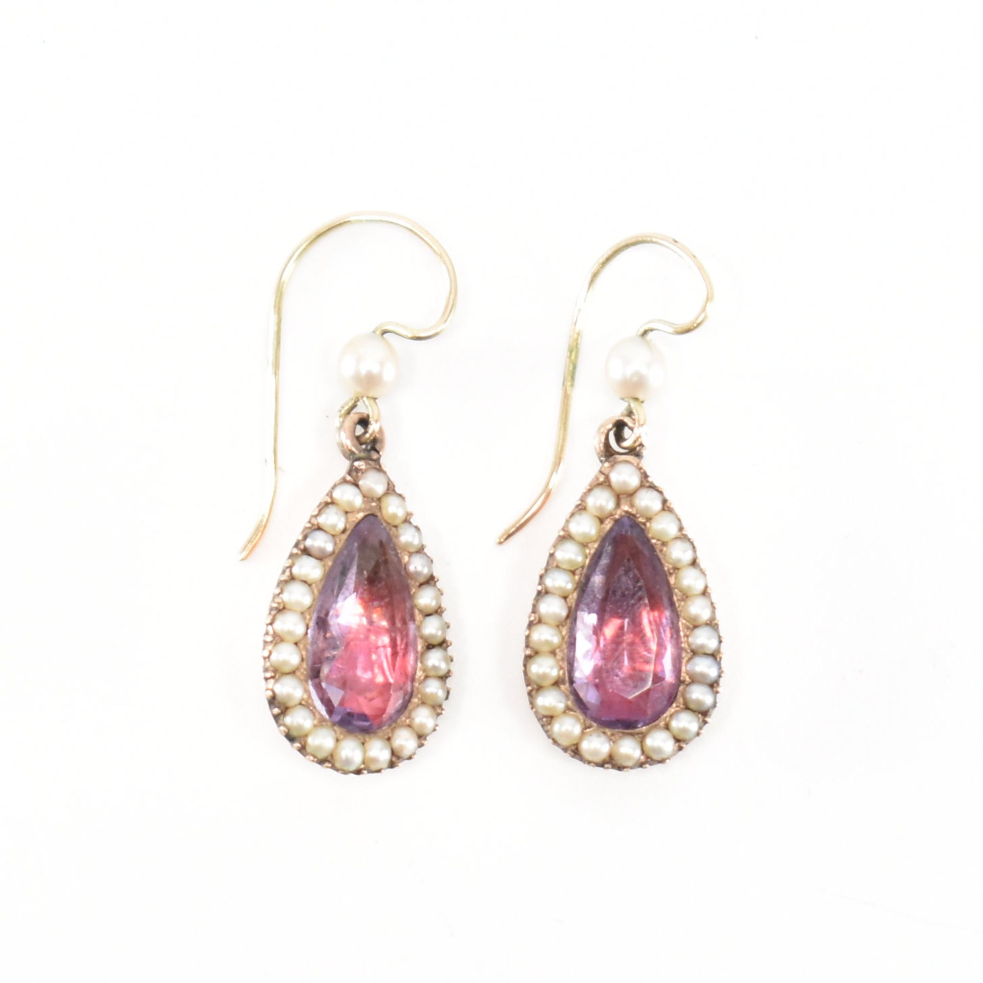 PAIR OF ANTIQUE GOLD FOIL BACK CRYSTAL DROP EARRINGS