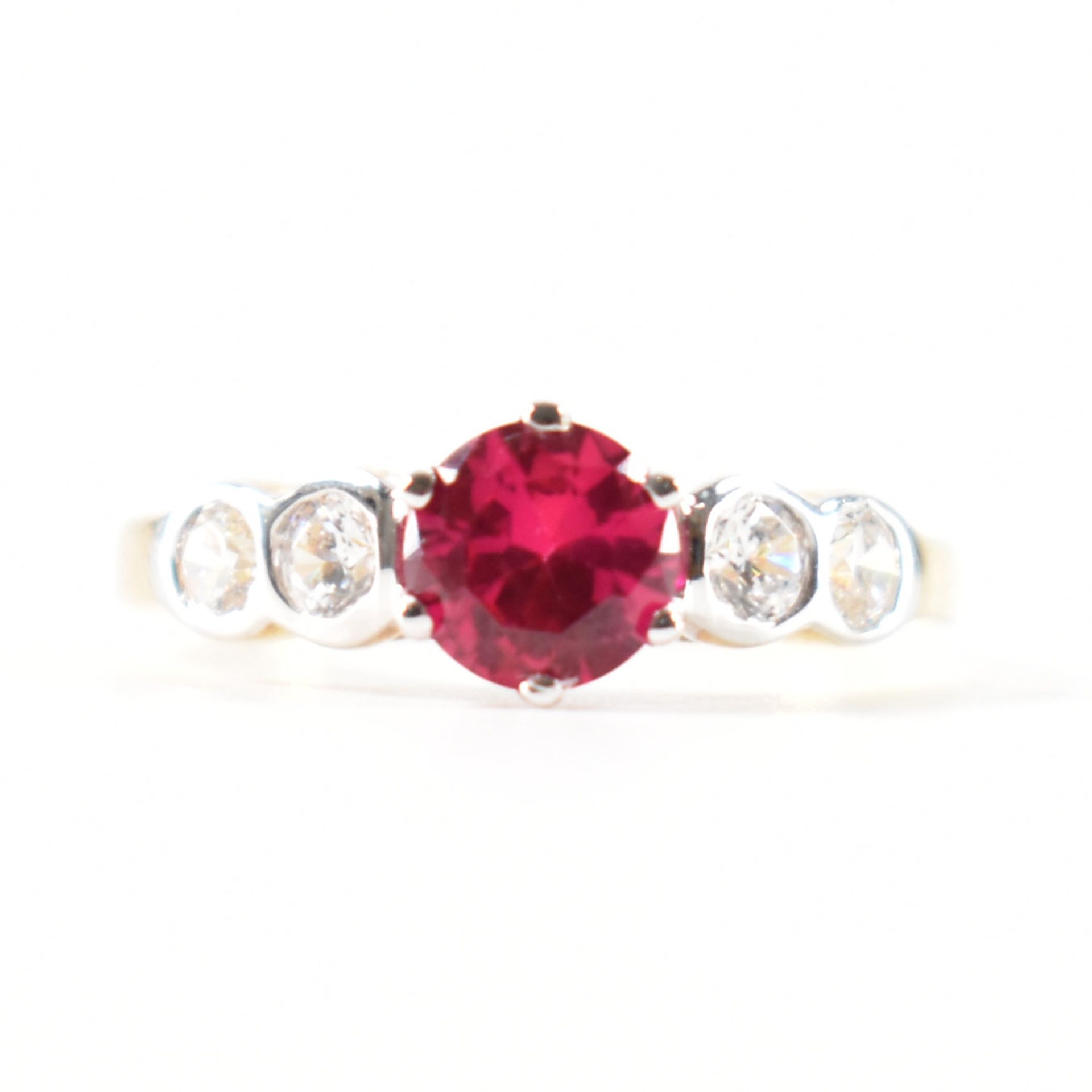 HALLMARKED 9CT GOLD SYNTHETIC RUBY & CZ RING