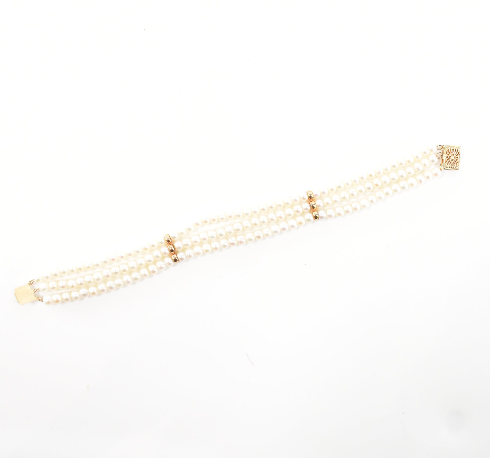 14CT GOLD & PEARL THREE STRAND BRACELET