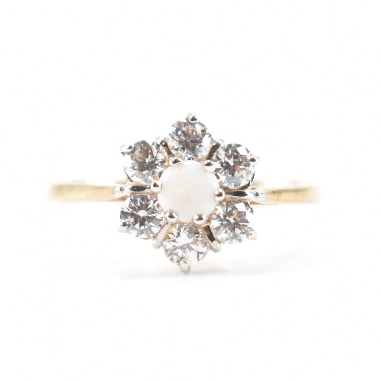 HALLMARKED 9CT GOLD OPAL & CZ CLUSTER RING