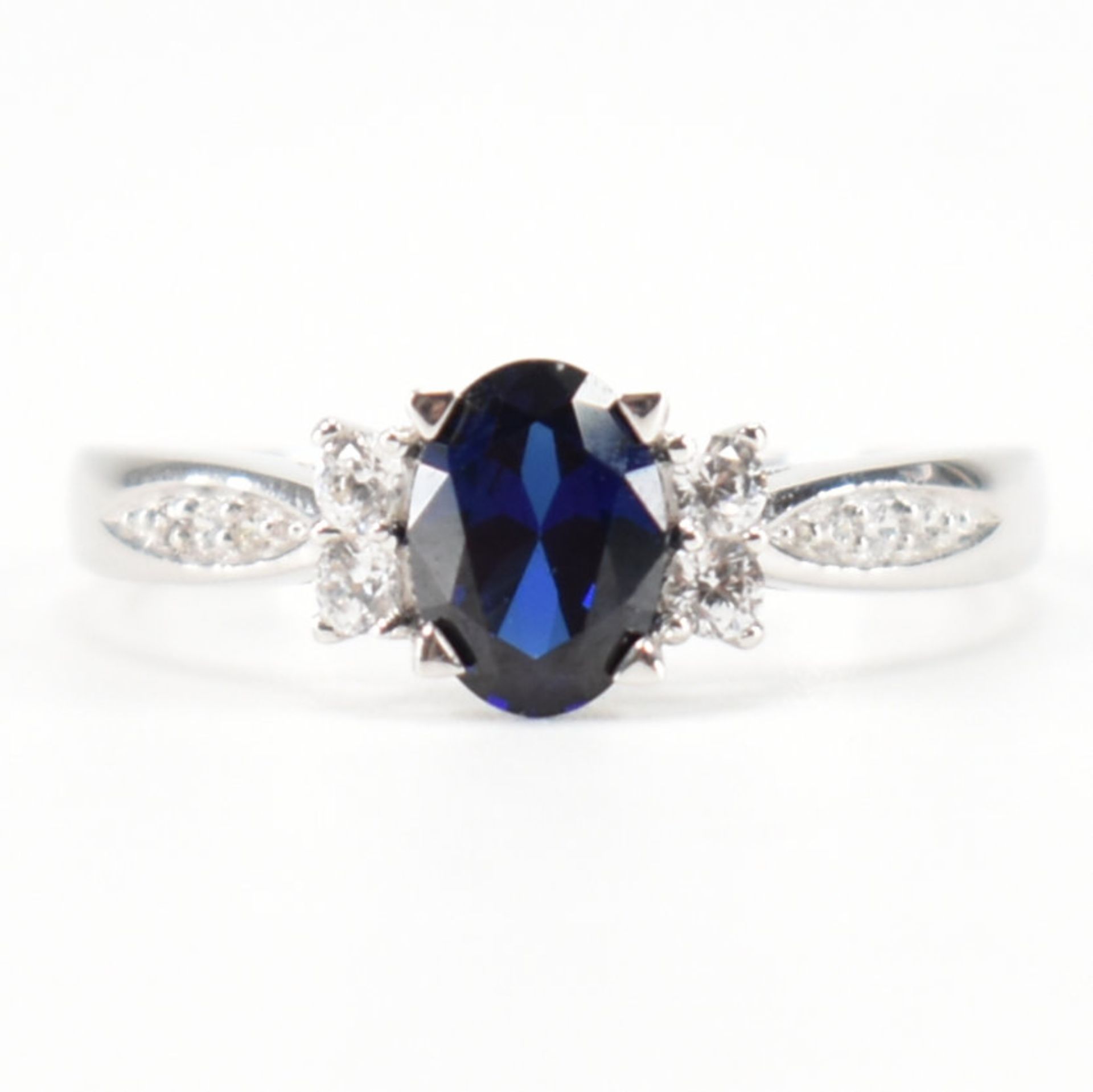 HALLMARKED 9CT GOLD SYNTHETIC SAPPHIRE & CZ RING