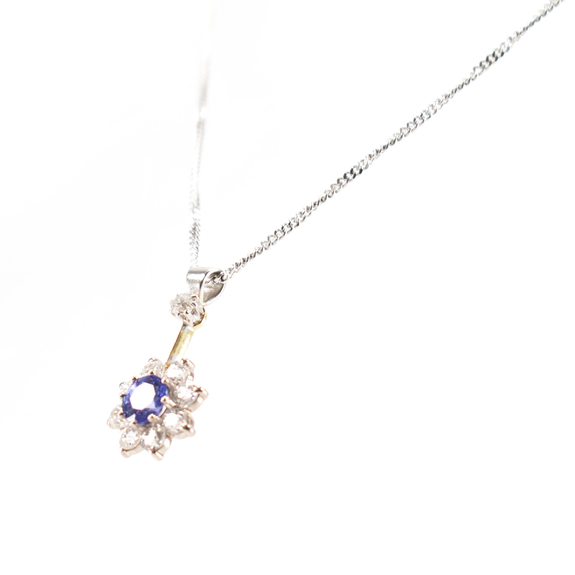 HALLMARKED 9CT WHITE GOLD TANZANITE & DIAMOND PENDANT NECKLACE - Image 2 of 4