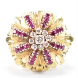 VINTAGE MID CENTURY DIAMOND & RUBY FLOWER RING