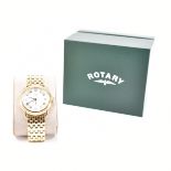 MENS ROTARY GOLD STAINLESS STEEL WRIST WATCH