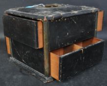 19TH CENTURY VICTORIAN LEATHER & BRASS BOUND JEWELLERY BOX