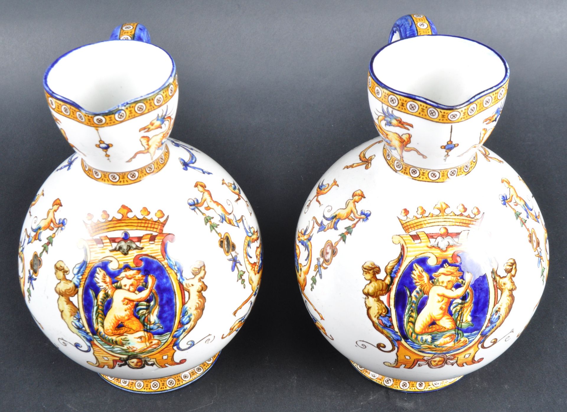 PAIR OF MID 19TH CENTURY ITALIAN FAIENCE POTTERY JUGS - Image 2 of 9