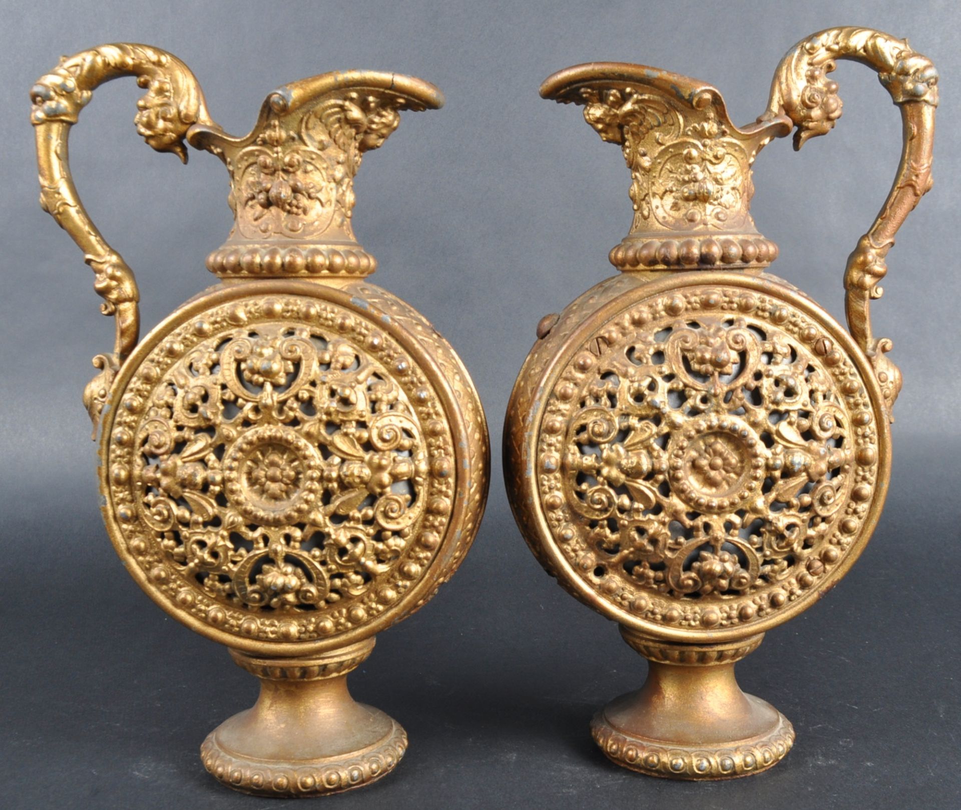 PAIR OF EARLY 20TH CENTURY GILT METAL PILGRIM FLASKS - Image 3 of 11