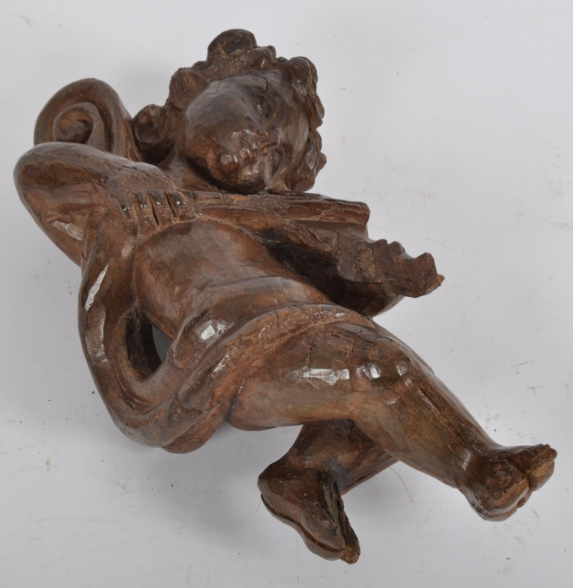 19TH CENTURY LARGE OAK CARVED CHERUB MUSICIAN - Image 2 of 8