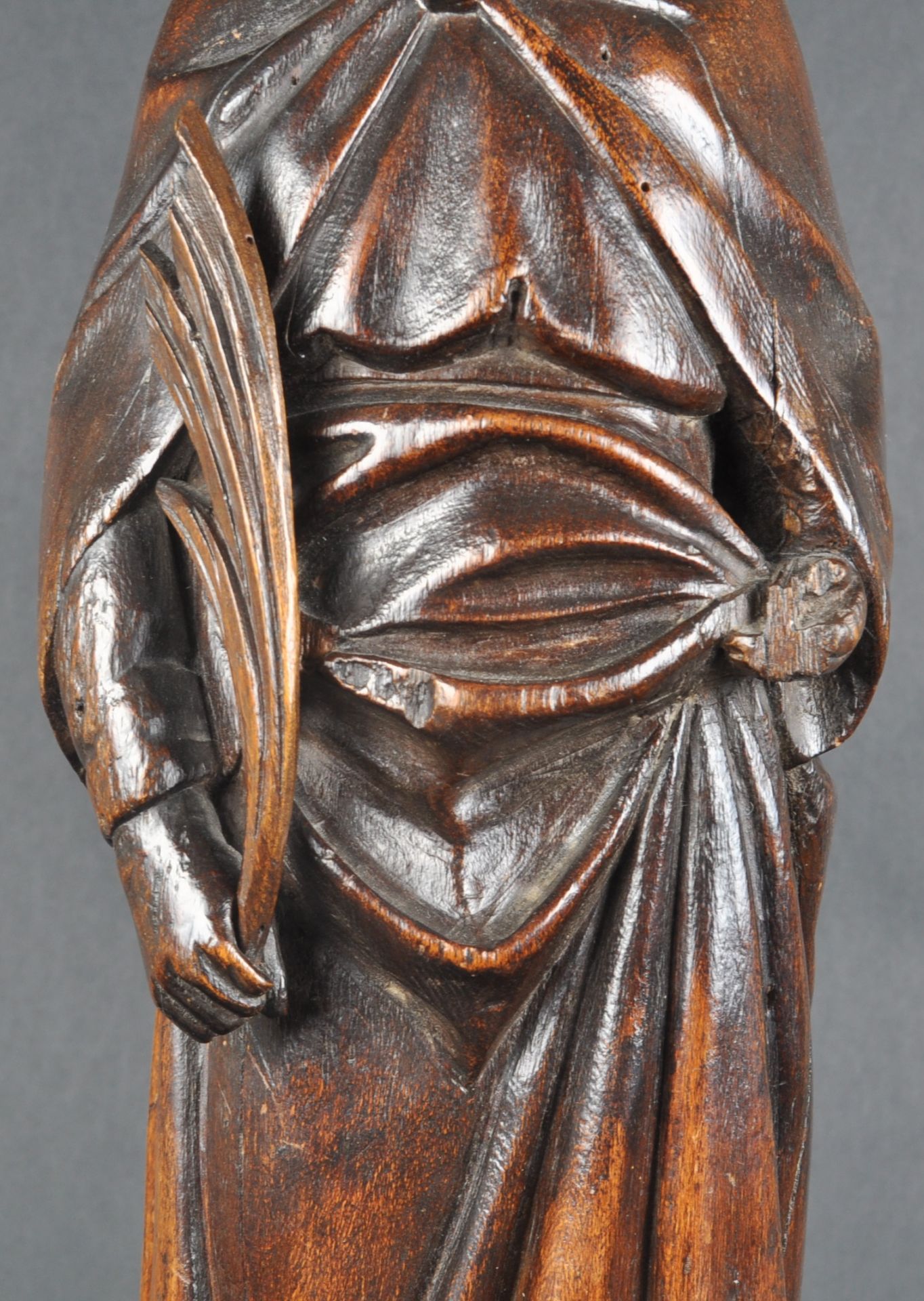 19TH CENTURY MAHOGANY CARVED STATUE OF A SAINT - Image 3 of 6