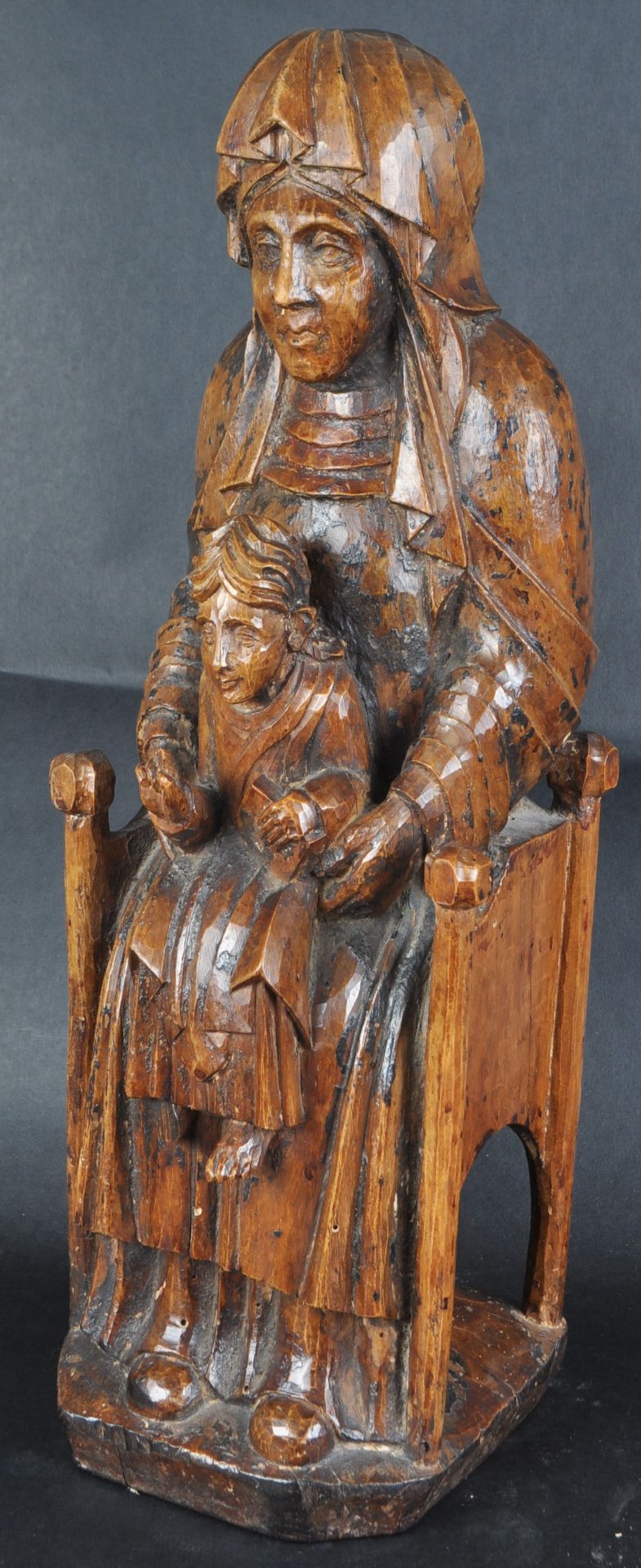 18TH CENTURY CARVED WALNUT RELIGIOUS ENTHRONED FIGURE - Image 6 of 6