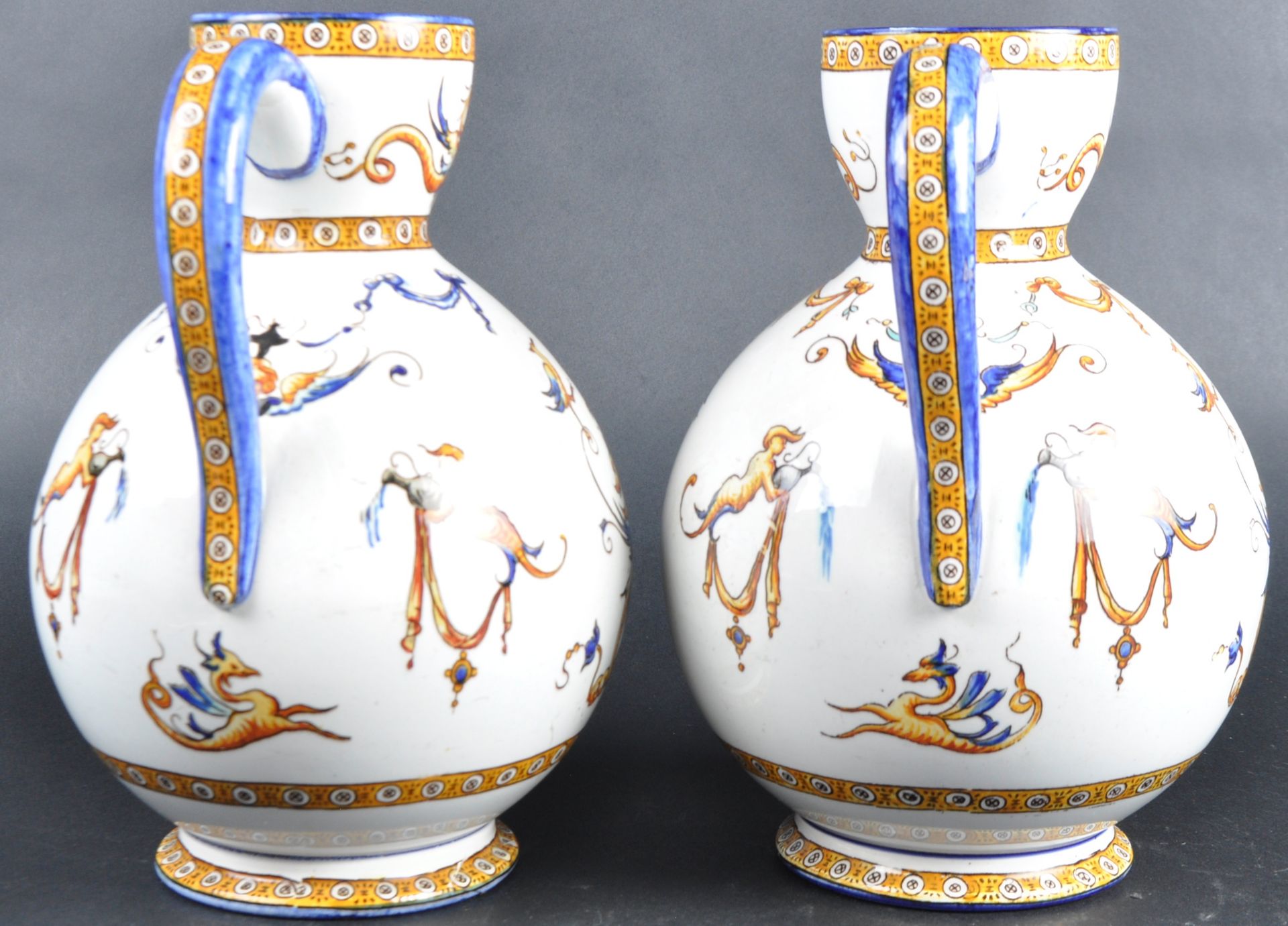 PAIR OF MID 19TH CENTURY ITALIAN FAIENCE POTTERY JUGS - Image 4 of 9