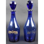 EARLY 19TH CENTURY BRISTOL BLUE INDIAN CLUB SHAPE DECANTERS