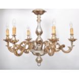 20TH CENTURY CARVED WOOD SILVER GILT CHANDELIER