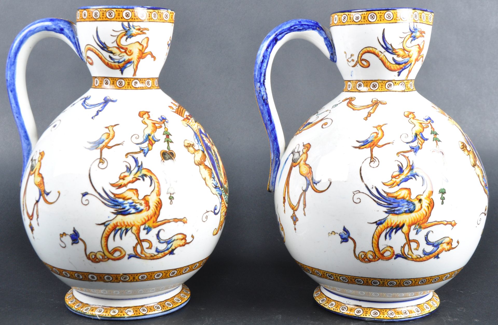 PAIR OF MID 19TH CENTURY ITALIAN FAIENCE POTTERY JUGS - Image 3 of 9