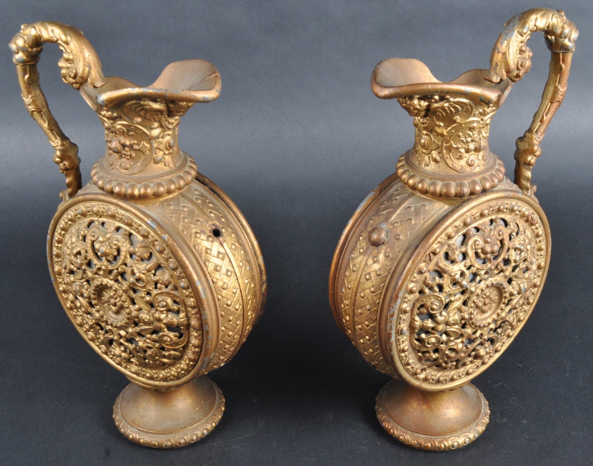 PAIR OF EARLY 20TH CENTURY GILT METAL PILGRIM FLASKS - Image 2 of 11